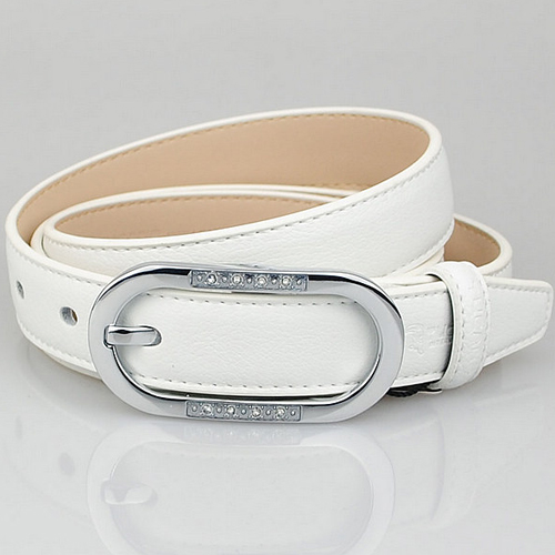 LOVE Woodpecker women's strap genuine leather belt female fashion white button embedded rhinestone 0224