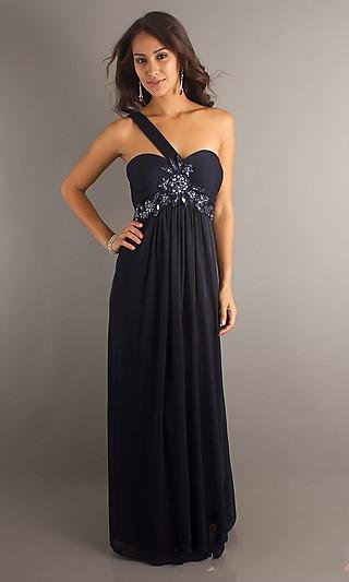 Loveable Chiffon Beaded Accents Floor Length One Shoulder  Empire Waist Gown