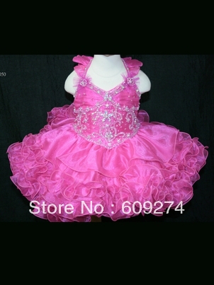Lovely 2013 Hot Sale Halter Little Girl Pageant Dress Red A line Beading About Knee Mini Organza Flower Girl Dress