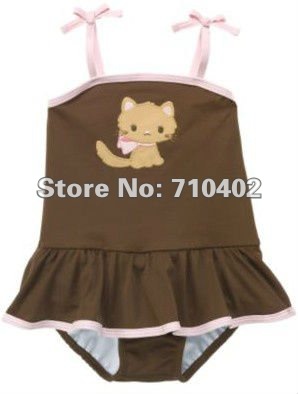 Lovely and elegant embroidered cat children's swimwear girls one-piece swimsuit sz 80-90-100-110-120 5pcs/lot free shipping