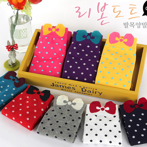 Lovely bowknot dot socks Lady socks cotton socks boat socks Free shipping