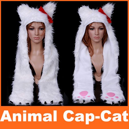 Lovely Cartoon Cap Animal Cat Cap Plush Soft Warm Hat Earmuff Scarf Free Shipping wholesale