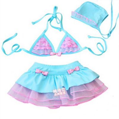 Lovely Children Bikini Swimwear Chinlon Spandex Girls Summer Beach Pink + White Three Pieces Set free shipping YJ12040404