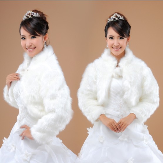 Lovely Elegant Warm Bolero High Neck Long Sleeve Soft Faux Fur Shrug 2013 Wedding Bridal Jacket Wrap Shawl