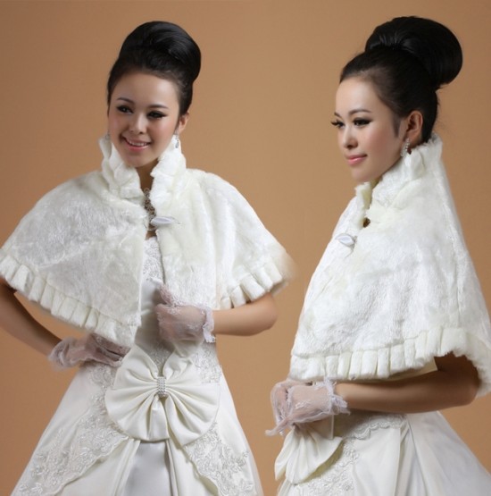 Lovely Elegant Warm Bolero High Neck Ruffle Soft Faux Fur Shrug 2013 Wedding Bridal Jacket Wrap Shawl Accessory