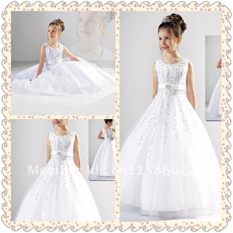 Lovely Flower Girl Dresses  Ball Gown Anke-length Round Sleeveless Lace-up Sash Beads Organza23229