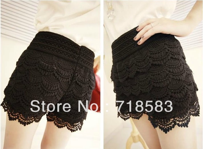 Lovely fresh fashion sexy multilayer lace pants Women's White and Black Color Short Pants Lace Design Free Shipping