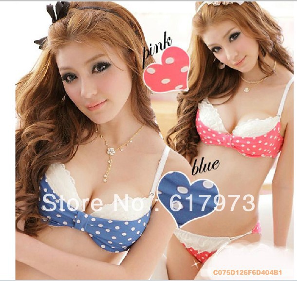 lovely push up sexy bra sets free shipping for women AB cup  underwear bra suit with Big bowknot