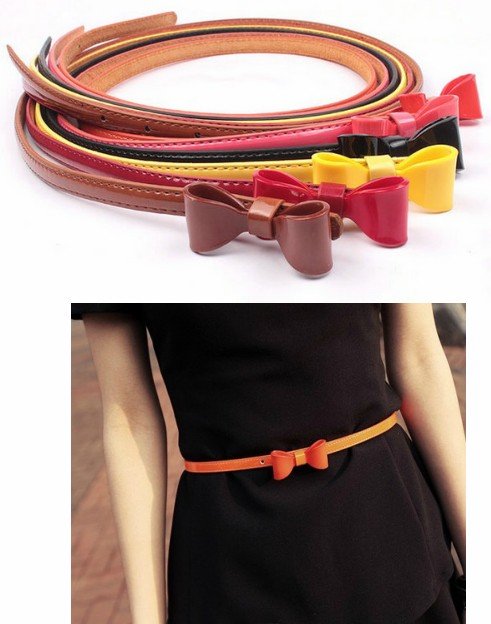 lovely skinny Candy color belt leather lining/ Pu patent belt,5 pieces Free shipping