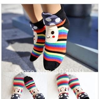Lovely smiling face cartoon socks cotton two wear female short socks