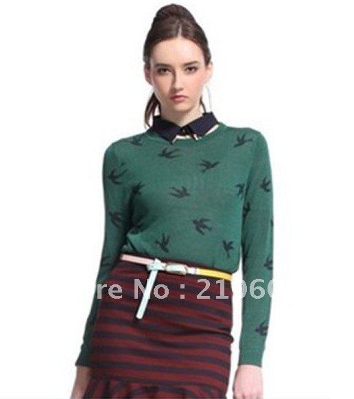 lovely swallow pullover round neck print knitted sweater