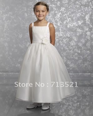 lovely white ivory organza   sashes  ball gown  flower girl/little dress size custom  free shipping free new style wholesale