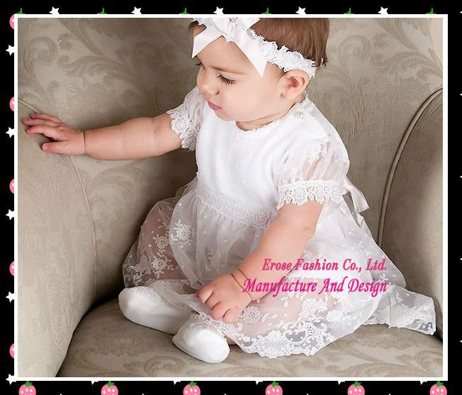 Lovely White with Appliques m017 christening baby dress