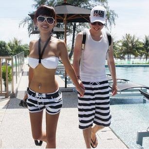 Lovers beach pants hot selling stripped beach shorts,male female beach pants fashion cotton board shorts