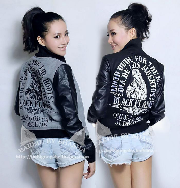 Lovers design fashion casual exquisite embroidery wool woolen patchwork baseball shirt outerwear black and gray