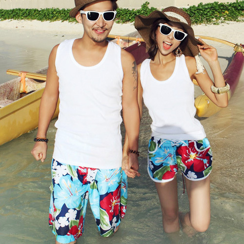 Lovers fashion beach pants beach wear lovers beach male plus size shorts female qy18
