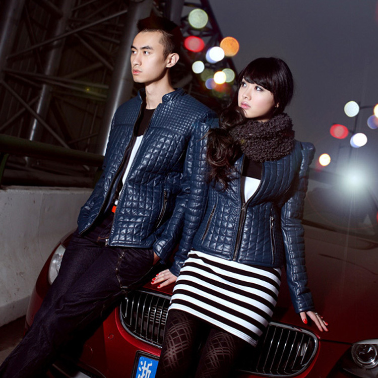 Lovers leather clothing outerwear thin wadded jacket 2013 water wash PU clothing short design puff sleeve fashion
