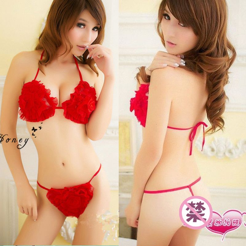 Lovers set women's halter-neck lacing gauze underwear bra bikini skimpily