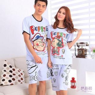 Lovers sleepwear 100% cotton short-sleeve lounge POPEYE cartoon sleep set