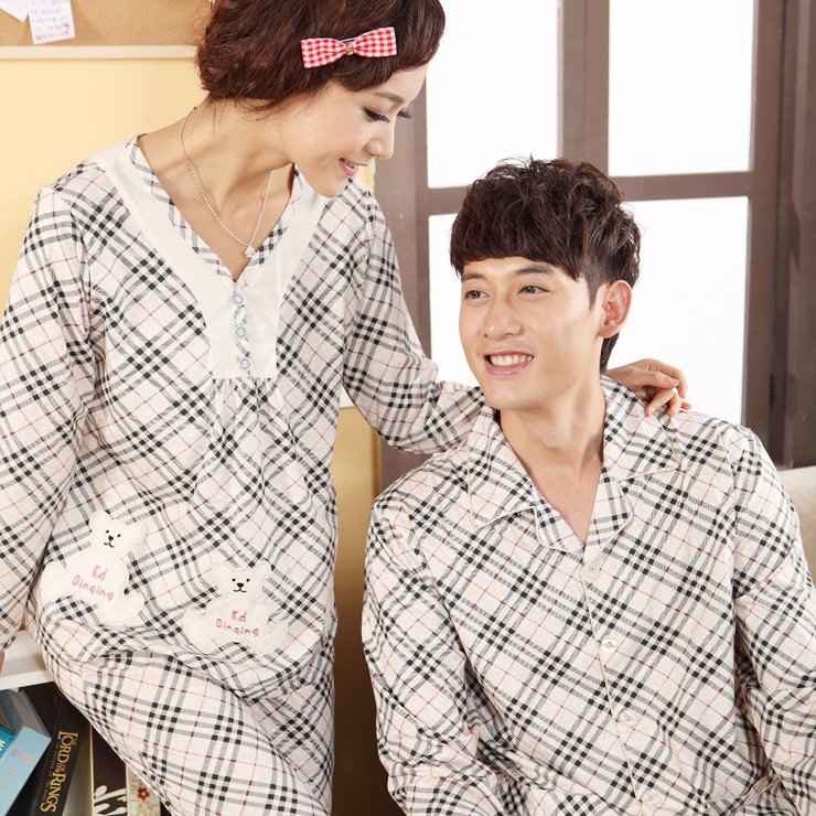 Lovers sleepwear 2012 autumn 100% cotton sleep set long-sleeve 100% cotton plaid lounge