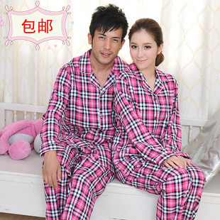 Lovers sleepwear autumn and winter plaid long sleeve length pants casual lounge set