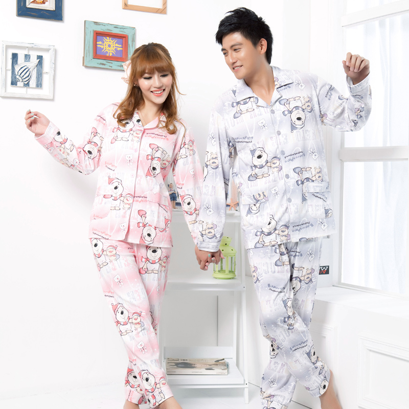 Lovers sleepwear autumn female 100% cotton derlook casual wear twinset long sleeve length pants at home service