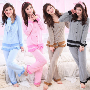 Lovers sleepwear male women's spring and autumn summer 100% cotton long-sleeve lounge cartoon plus size plus size set