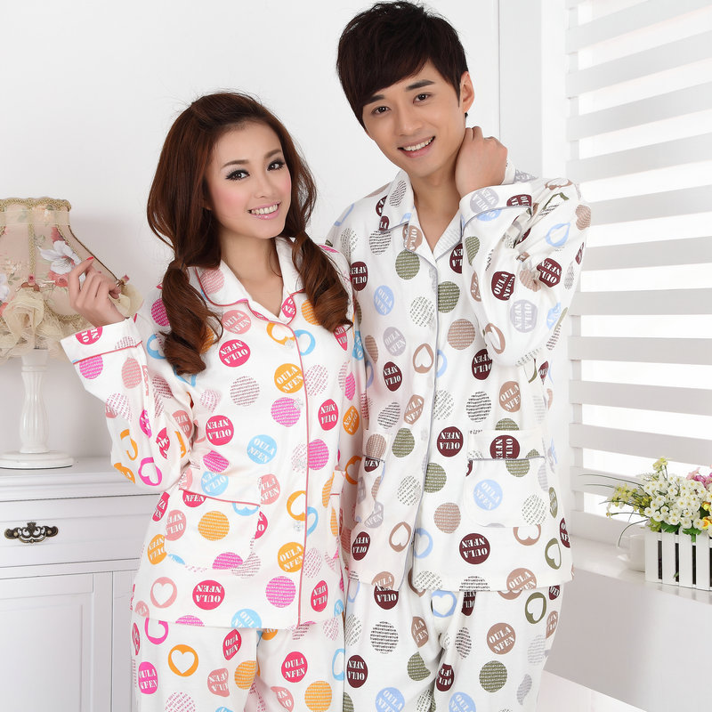 Lovers sleepwear spring and autumn long-sleeve 100% cotton at home service male women's set turn-down collar lounge