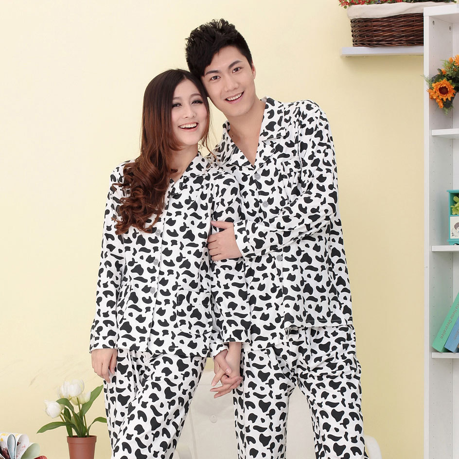 Lovers sleepwear spring and autumn lovers lounge cow long-sleeve 100% cotton sleepwear at home service