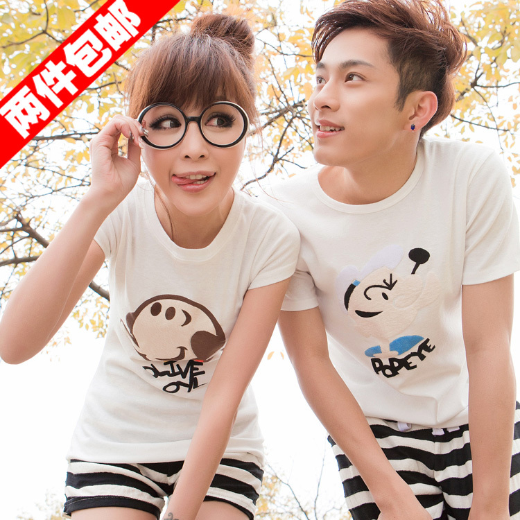 Lovers  summer cotton short-sleeve white lounge set sleepwear stripe