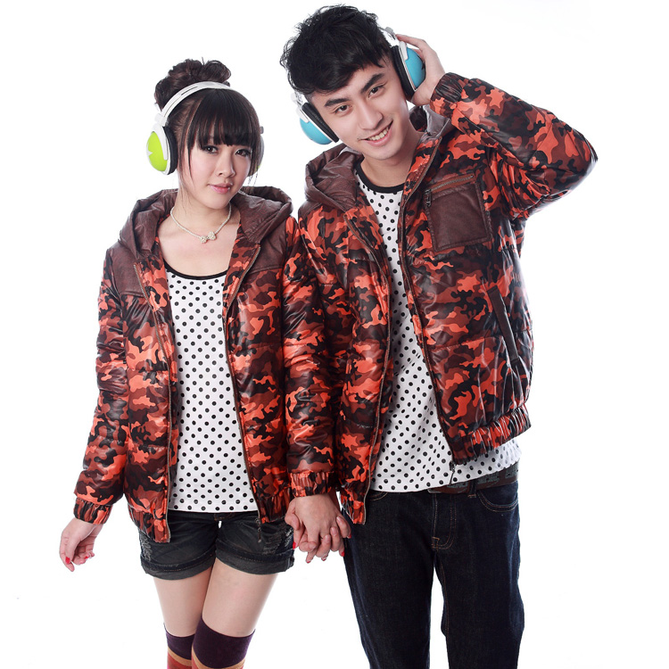Lovers wadded jacket cotton-padded jacket thickening outerwear Camouflage zipper-up with a hood metis