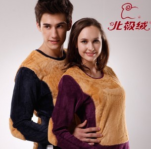 Lovers wool bamboo golden flower thickening plus velvet thermal underwear set