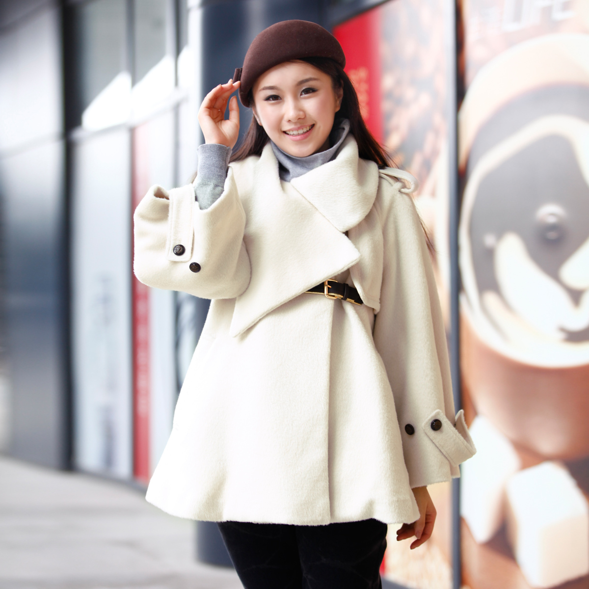 Lovesmama maternity clothing autumn and winter maternity woolen overcoat thermal outerwear 96577