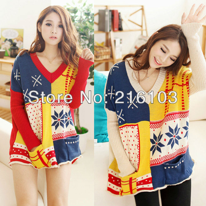 Low Casual V-Neck Long Sleeve Jacquard Jumper Sweater NO.0075