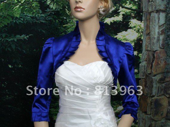 Low Price Custom Made 2013 New Style Fashional 3/4 Long Sleeves Satin Blue Yellow  Wedding Wraps Bridal Wraps