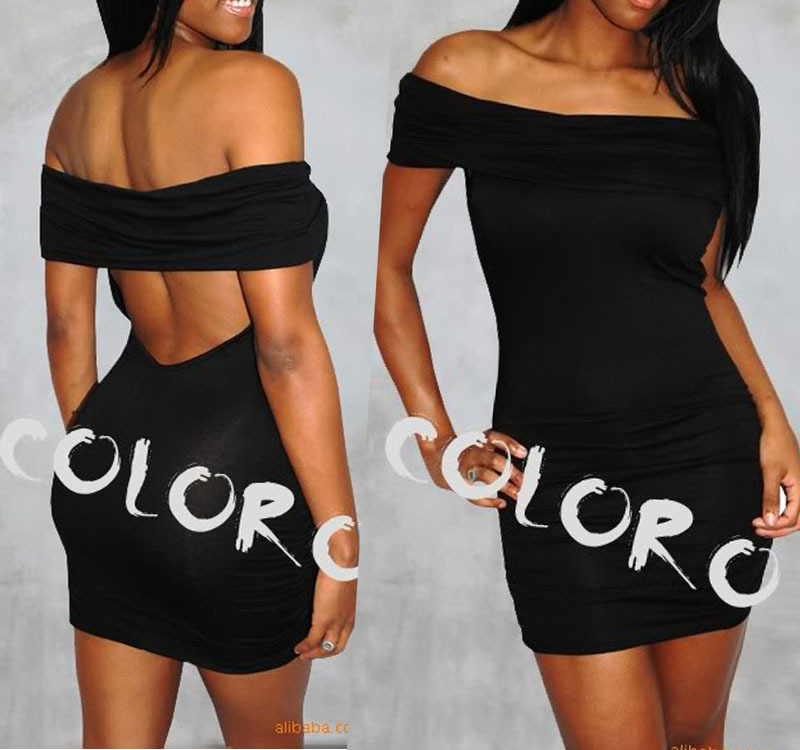 Low Price Free shipping 2 Colors Women New Black White backless Stretchy Club Off Shoulder Top Mini Sexy Tights Dress S M L XL