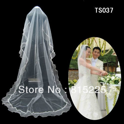 Low Price High Quality Wedding Accessories Decoration Bridal Veils Chapel Veil Long Veil Tulle Fabric Princess Ribbon Edge Pleat