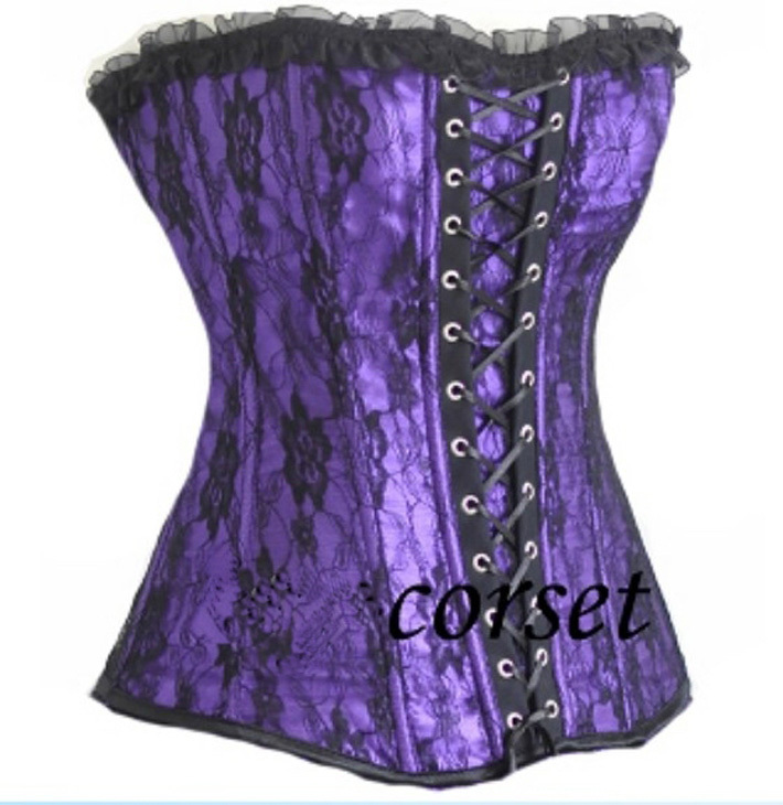 Lower price Women shaper Sexy Lingerie satin corset Purple 3359