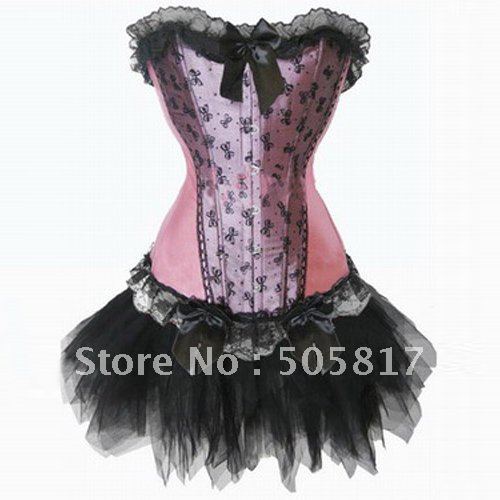 LOWEST PRICE Free shipping Sexy Lingerie sexy Overbust Corset body lift shaper with G-string TUTU SKIRT balck pink CS0367