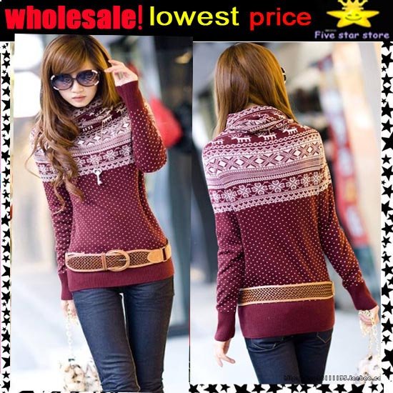 lowest price,wholesale!! collar knitwear,weave sweater, women clothes, christmas women lovely deer long sweater (NXL004-1)