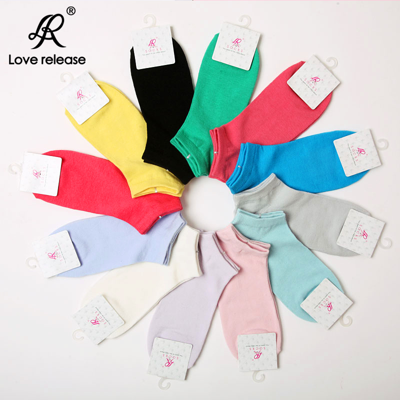 Lr autumn 100% cotton socks candy color sock slippers invisible socks gentlewomen 100% cotton sock 12 double