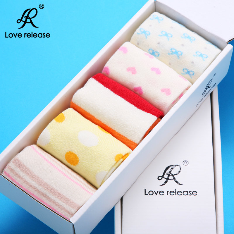 Lr autumn new arrival 100% cotton socks casual fashion cotton socks knee-high socks gift box set