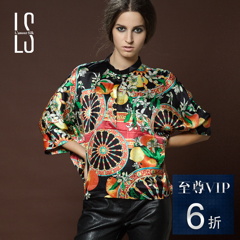 Ls vip 6 elastic heavy silk pattern batwing sleeve top 986818 - 01