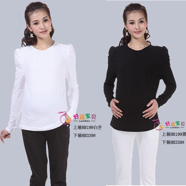 LUCKBAO maternity clothing 100% cotton o-neck maternity top basic shirt h8199