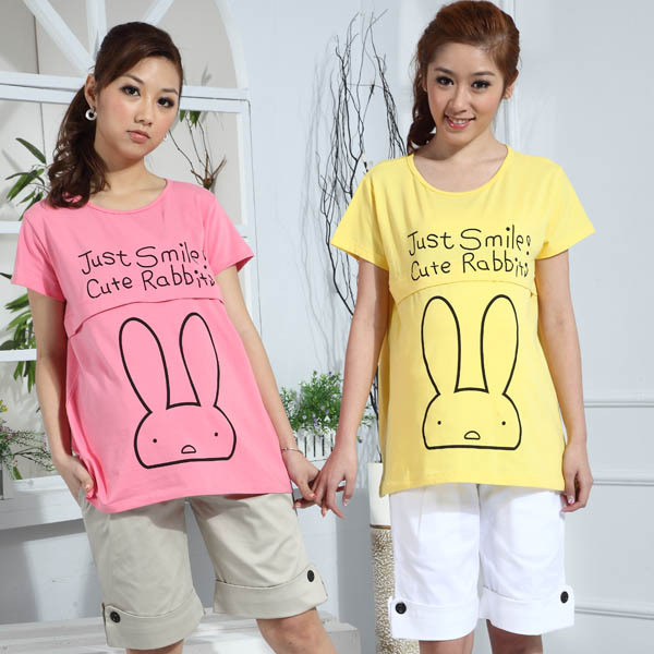 LUCKBAO summer maternity clothing knitted cotton 100% rabbit maternity top nursing clothing h8581 freeshipping