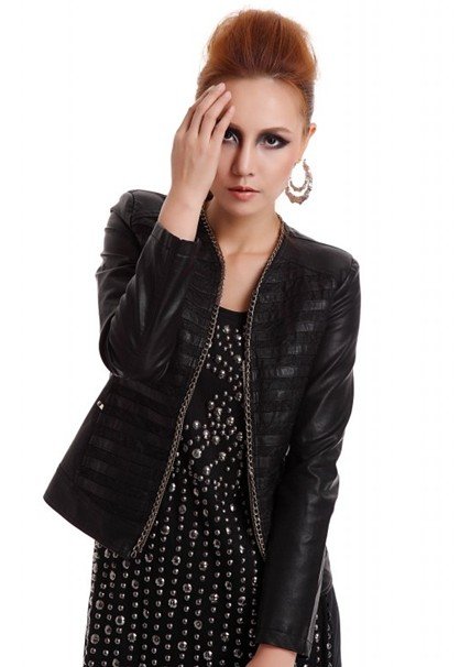 Lucky beginning   2012 EUR  Autumn&winter Women trendy PU jacket long sleeves v-neck  Slim Leather Coat suitable for party