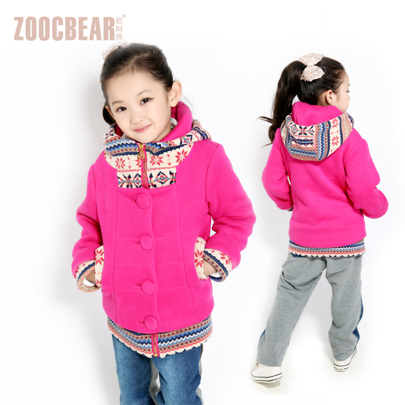 Lucky children's clothing female child autumn outerwear thickening lengthen with a hood sweatshirt faux two piece set 8153