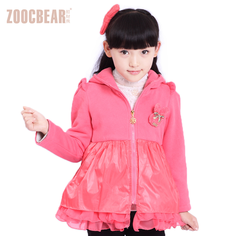 Lucky children's clothing female child autumn outerwear thickening with a lengthen trench hood 2012 8161