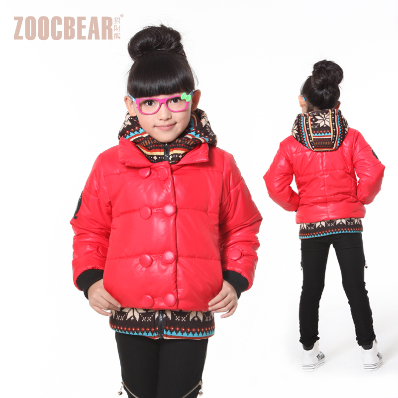 Lucky children's clothing female child winter wadded jacket outerwear plus size long design child faux two piece cotton-padded