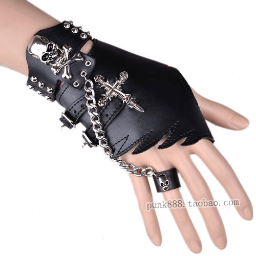 Lucy refers to skull fireboats gloves genuine leather punk gloves hip-hop personality non-mainstream semi-finger gloves male